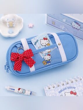 Hello Kitty Light Blue Pencil Case with Red Polka Dot Bow
